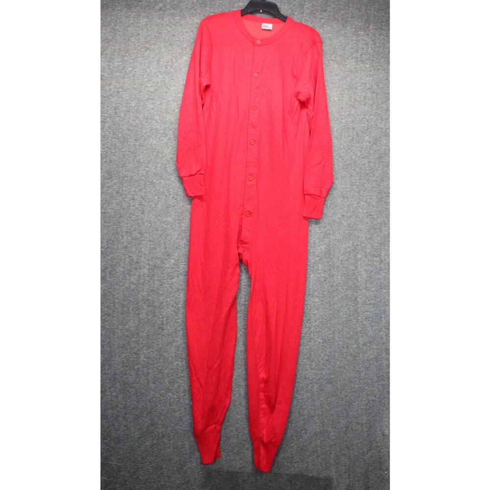Vintage Sears Winterskins Long John Button Up Red Mens Large